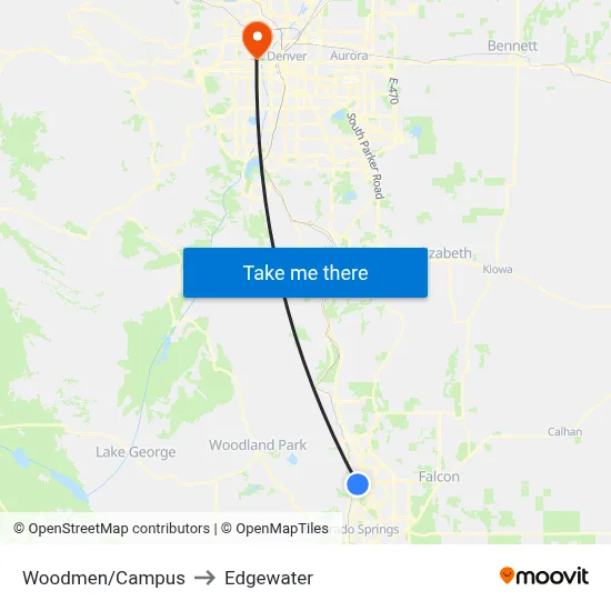 Woodmen/Campus to Edgewater map