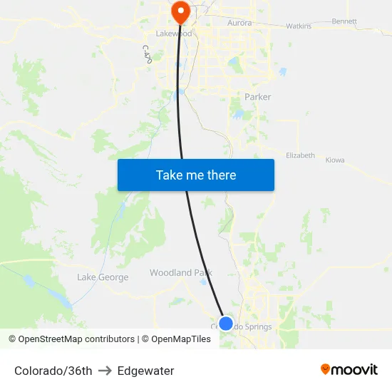Colorado/36th to Edgewater map