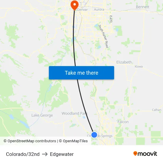 Colorado/32nd to Edgewater map