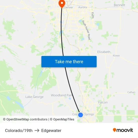 Colorado/19th to Edgewater map