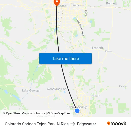 Colorado Springs Tejon Park-N-Ride to Edgewater map