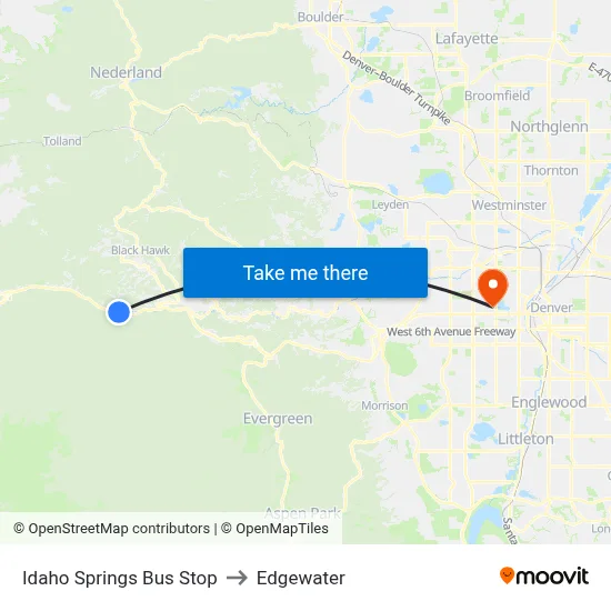 Idaho Springs Bus Stop to Edgewater map