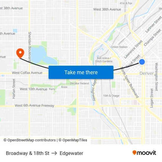Broadway & 18th St to Edgewater map