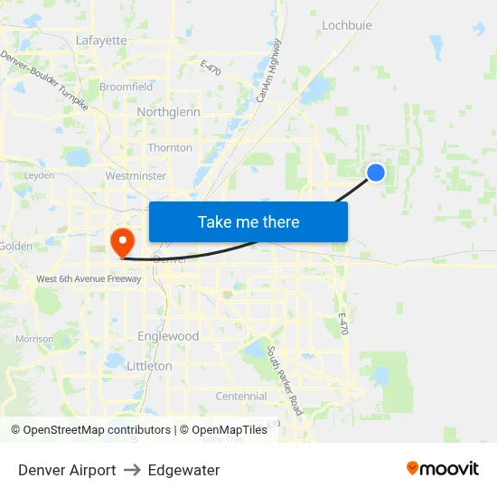 Denver Airport to Edgewater map