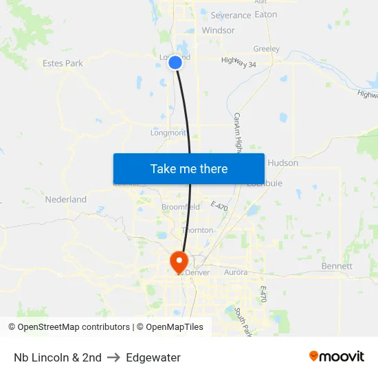 Nb Lincoln & 2nd to Edgewater map