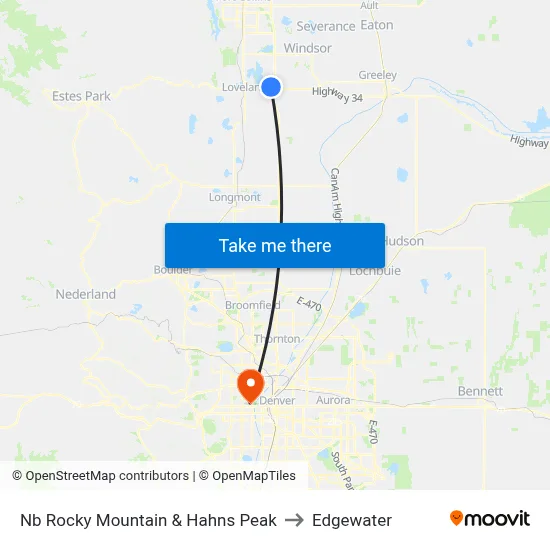 Nb Rocky Mountain & Hahns Peak to Edgewater map