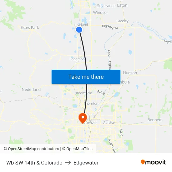 Wb SW 14th & Colorado to Edgewater map