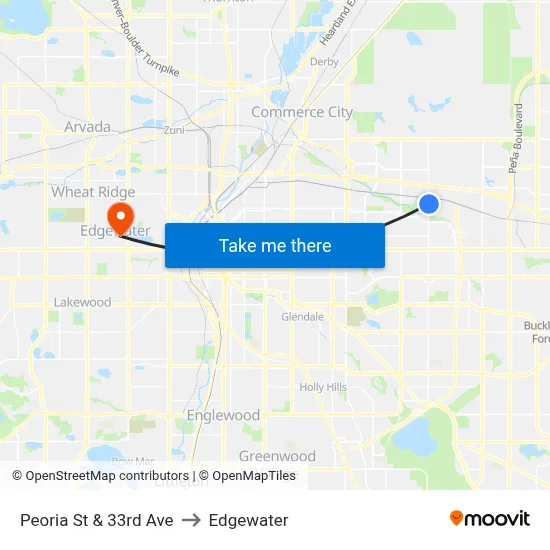 Peoria St & 33rd Ave to Edgewater map