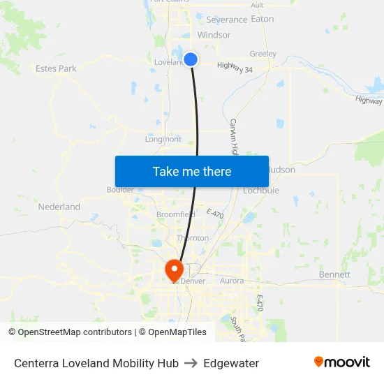 Centerra Loveland Mobility Hub to Edgewater map