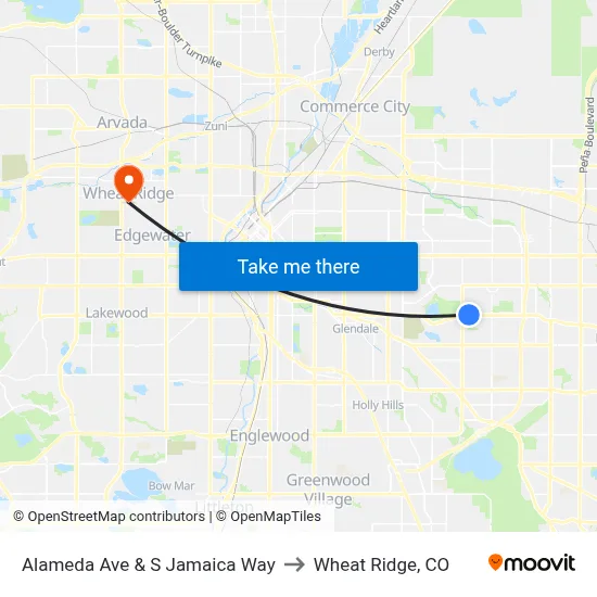 Alameda Ave & S Jamaica Way to Wheat Ridge, CO map