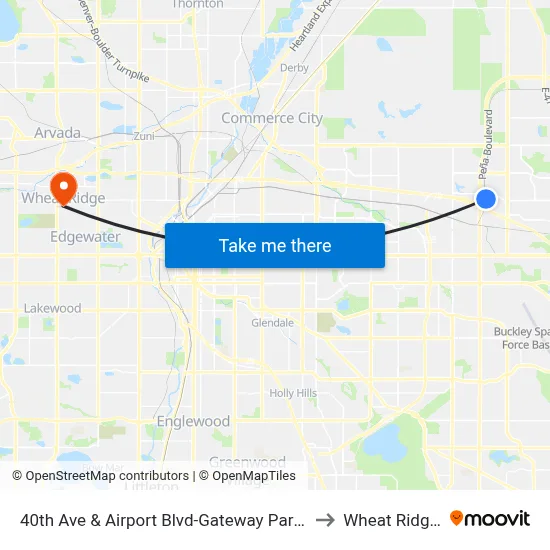 40th Ave & Airport Blvd-Gateway Park Stn Gate D to Wheat Ridge, CO map