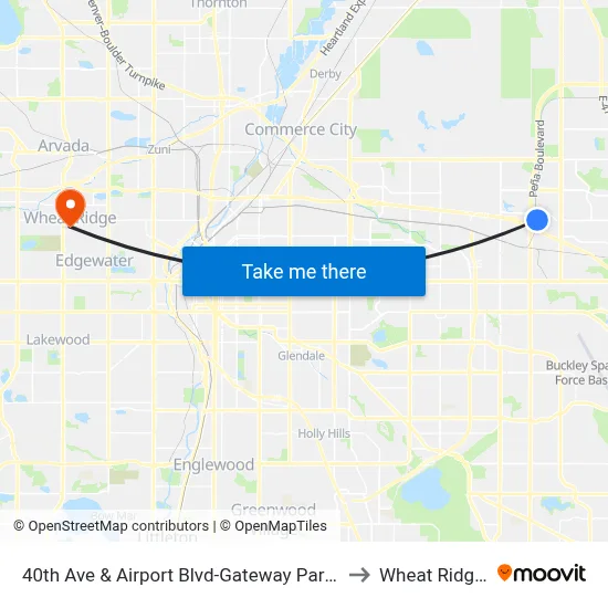 40th Ave & Airport Blvd-Gateway Park Stn Gate E to Wheat Ridge, CO map