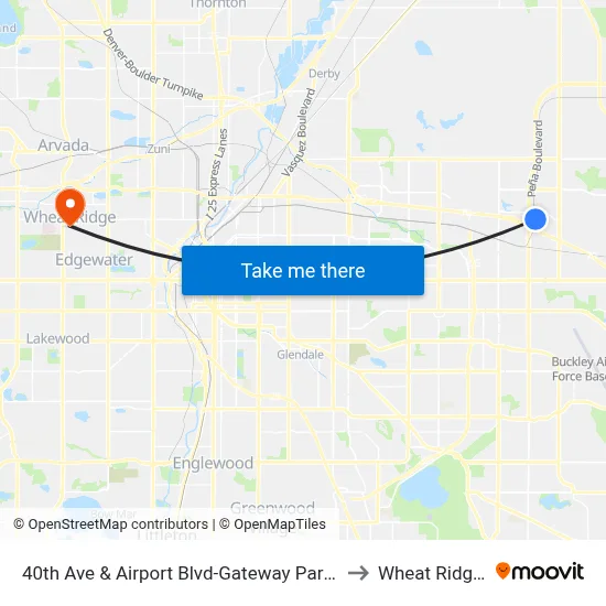 40th Ave & Airport Blvd-Gateway Park Stn Gate F to Wheat Ridge, CO map