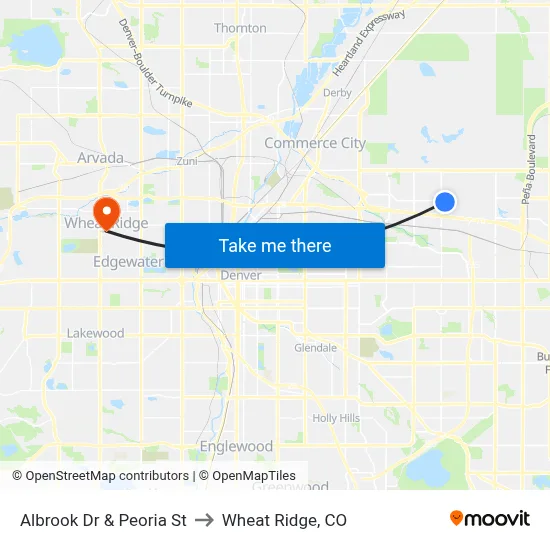 Albrook Dr & Peoria St to Wheat Ridge, CO map