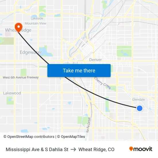 Mississippi Ave & S Dahlia St to Wheat Ridge, CO map