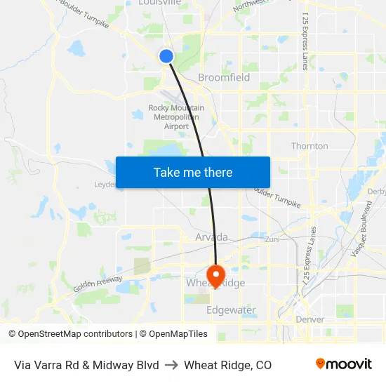 Via Varra Rd & Midway Blvd to Wheat Ridge, CO map