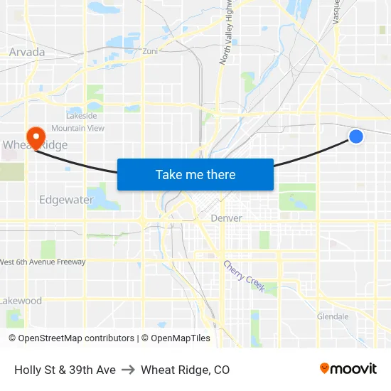 Holly St & 39th Ave to Wheat Ridge, CO map