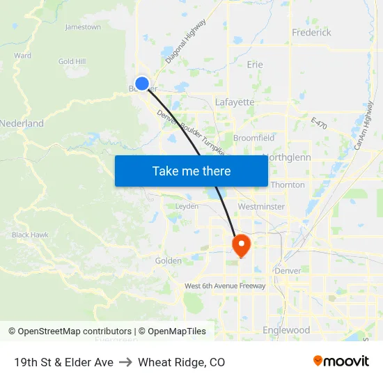 19th St & Elder Ave to Wheat Ridge, CO map