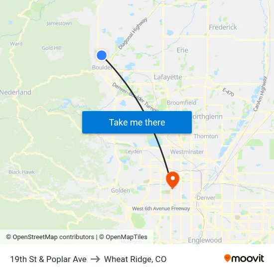 19th St & Poplar Ave to Wheat Ridge, CO map