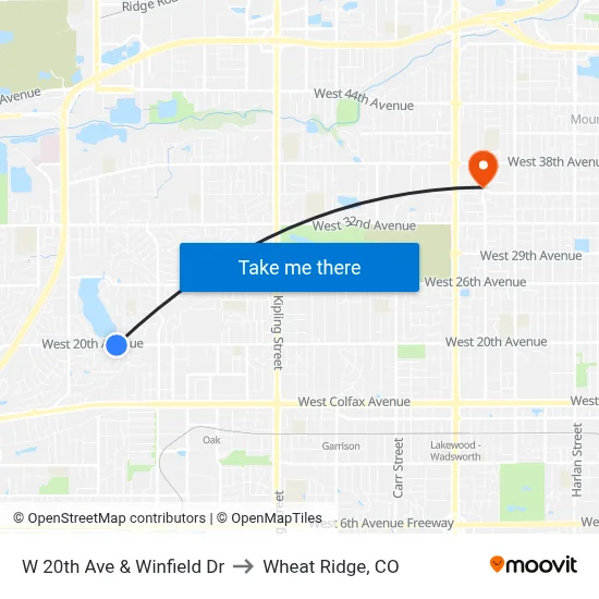 W 20th Ave & Winfield Dr to Wheat Ridge, CO map