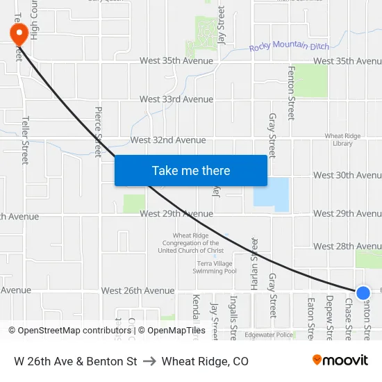 W 26th Ave & Benton St to Wheat Ridge, CO map