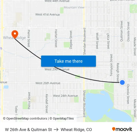 W 26th Ave & Quitman St to Wheat Ridge, CO map