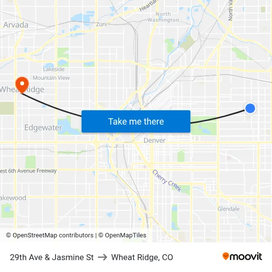 29th Ave & Jasmine St to Wheat Ridge, CO map