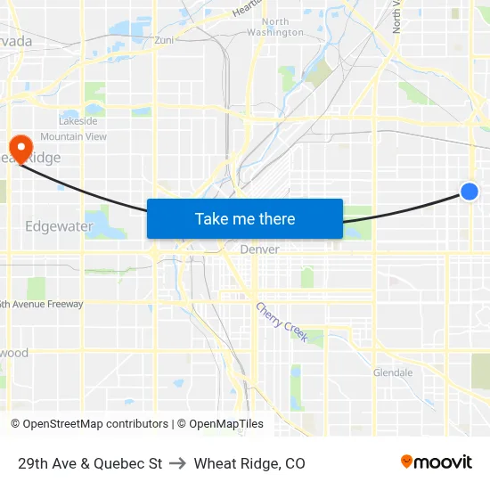 29th Ave & Quebec St to Wheat Ridge, CO map