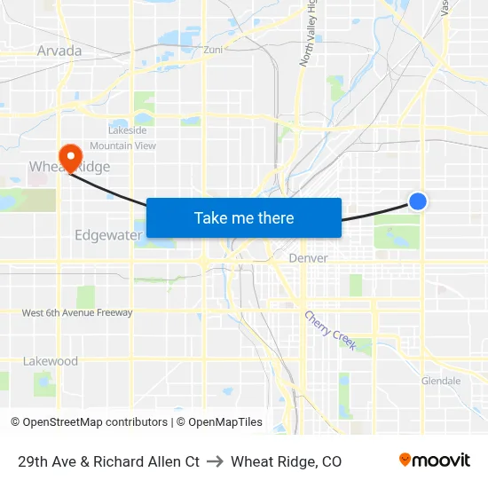 29th Ave & Richard Allen Ct to Wheat Ridge, CO map