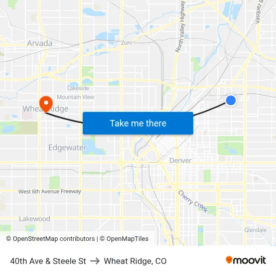 40th Ave & Steele St to Wheat Ridge, CO map
