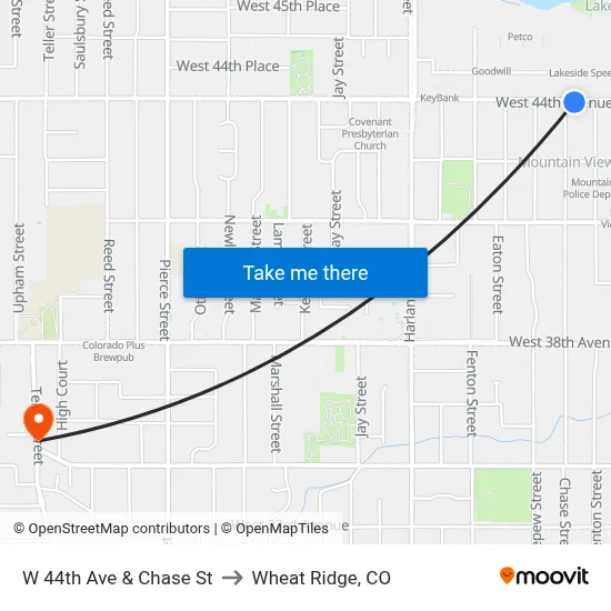 W 44th Ave & Chase St to Wheat Ridge, CO map