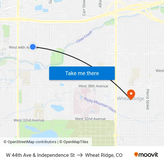 W 44th Ave & Independence St to Wheat Ridge, CO map