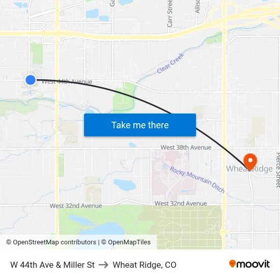 W 44th Ave & Miller St to Wheat Ridge, CO map