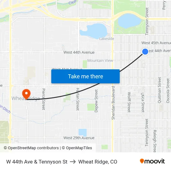 W 44th Ave & Tennyson St to Wheat Ridge, CO map