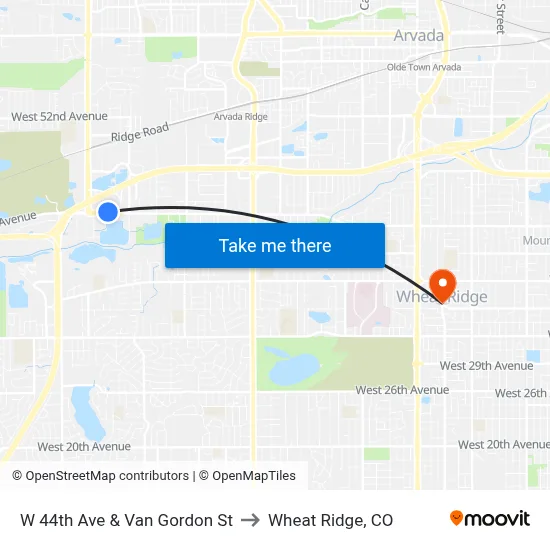 W 44th Ave & Van Gordon St to Wheat Ridge, CO map
