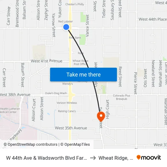 W 44th Ave & Wadsworth Blvd Farside to Wheat Ridge, CO map