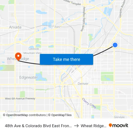 48th Ave & Colorado Blvd East Frontage Rd to Wheat Ridge, CO map