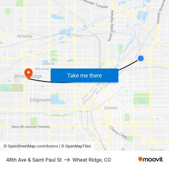 48th Ave & Saint Paul St to Wheat Ridge, CO map