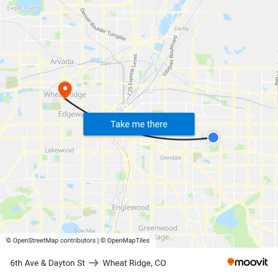 6th Ave & Dayton St to Wheat Ridge, CO map