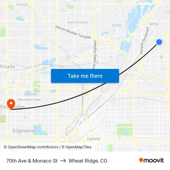 70th Ave & Monaco St to Wheat Ridge, CO map