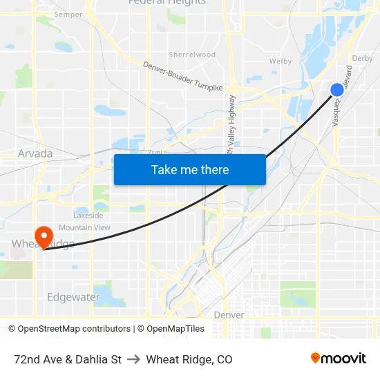 72nd Ave & Dahlia St to Wheat Ridge, CO map