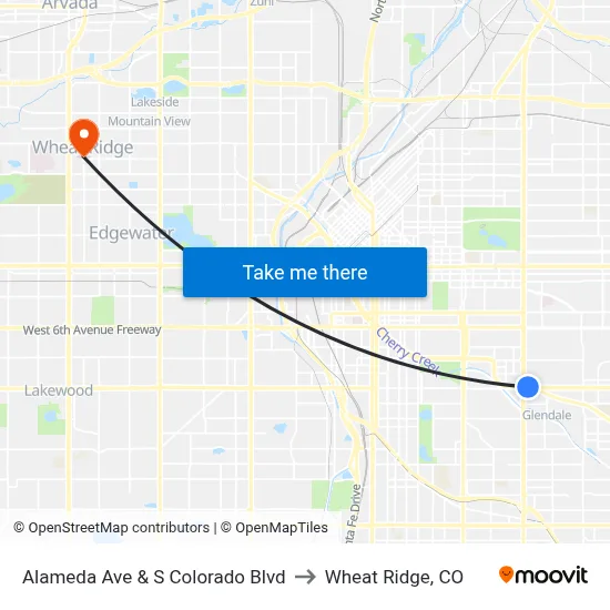 Alameda Ave & S Colorado Blvd to Wheat Ridge, CO map