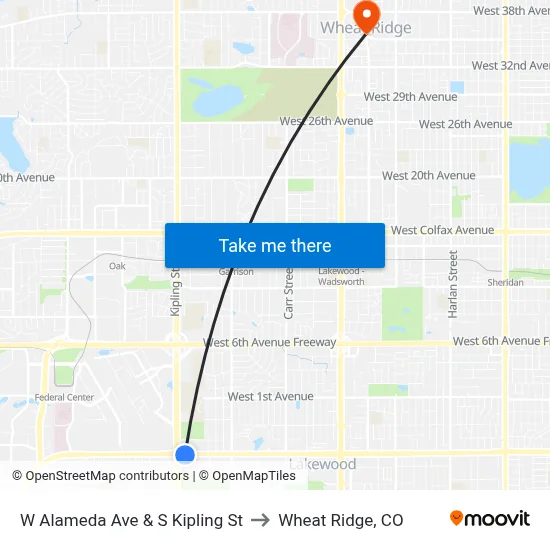 W Alameda Ave & S Kipling St to Wheat Ridge, CO map