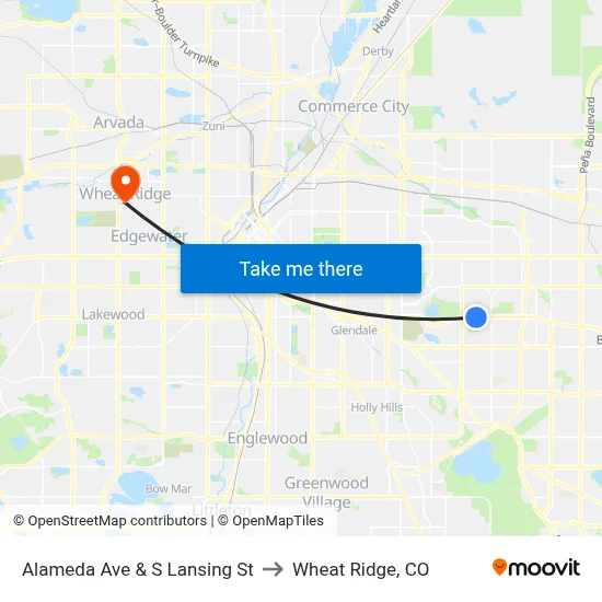 Alameda Ave & S Lansing St to Wheat Ridge, CO map