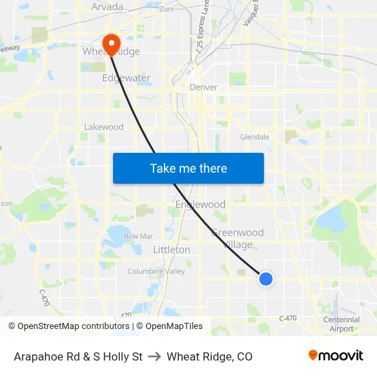 Arapahoe Rd & S Holly St to Wheat Ridge, CO map