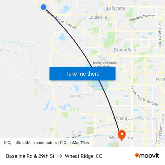 Baseline Rd & 29th St to Wheat Ridge, CO map