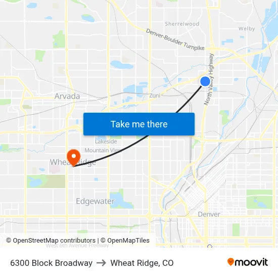 6300 Block Broadway to Wheat Ridge, CO map