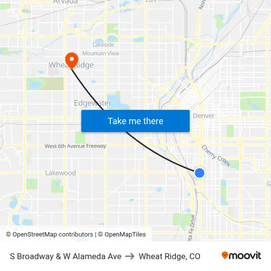 S Broadway & W Alameda Ave to Wheat Ridge, CO map
