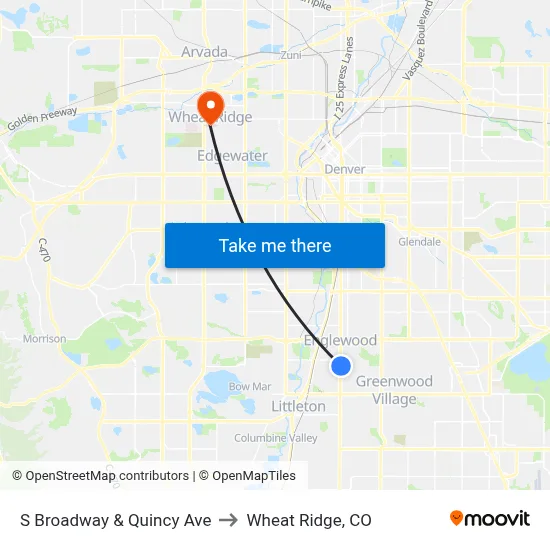 S Broadway & Quincy Ave to Wheat Ridge, CO map