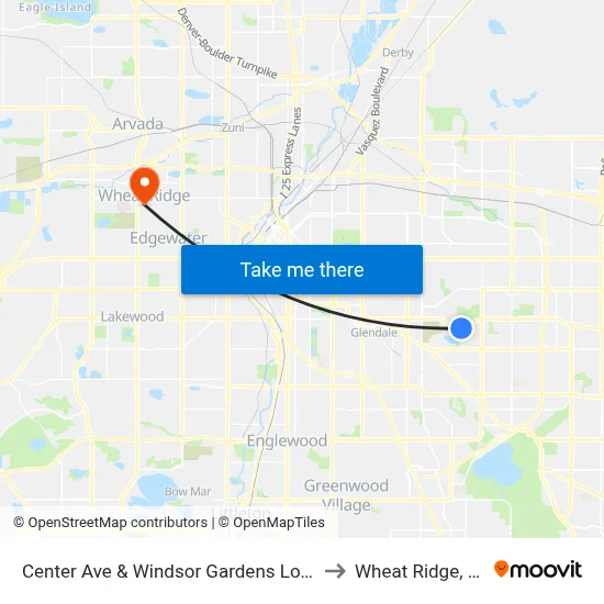 Center Ave & Windsor Gardens Lot 20 to Wheat Ridge, CO map